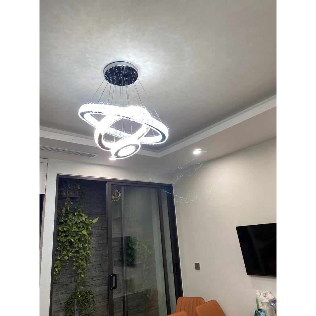 Đèn Thả Trần Pha Lê 3 Vòng Cao Cấp Bản 5cm To Sang Trọng Có Điều Khiển Từ Xa,Ba Chế Độ Đèn Led Decor Phòng Khách,Ngủ,Bếp