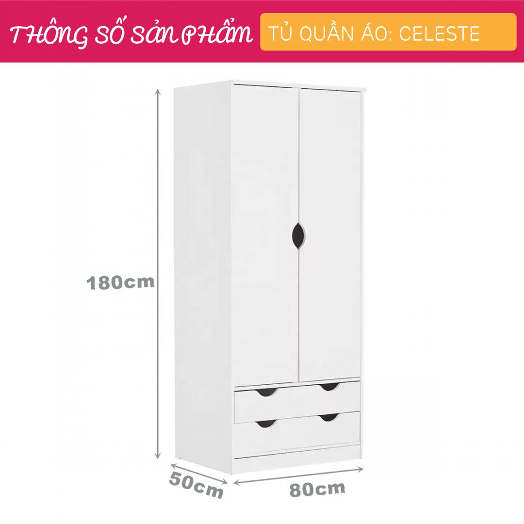 Tủ quần áo gỗ hiện đại SMLIFE Celeste | Gỗ MDF dày 17mm chống ẩm | D80xR50xC180cm