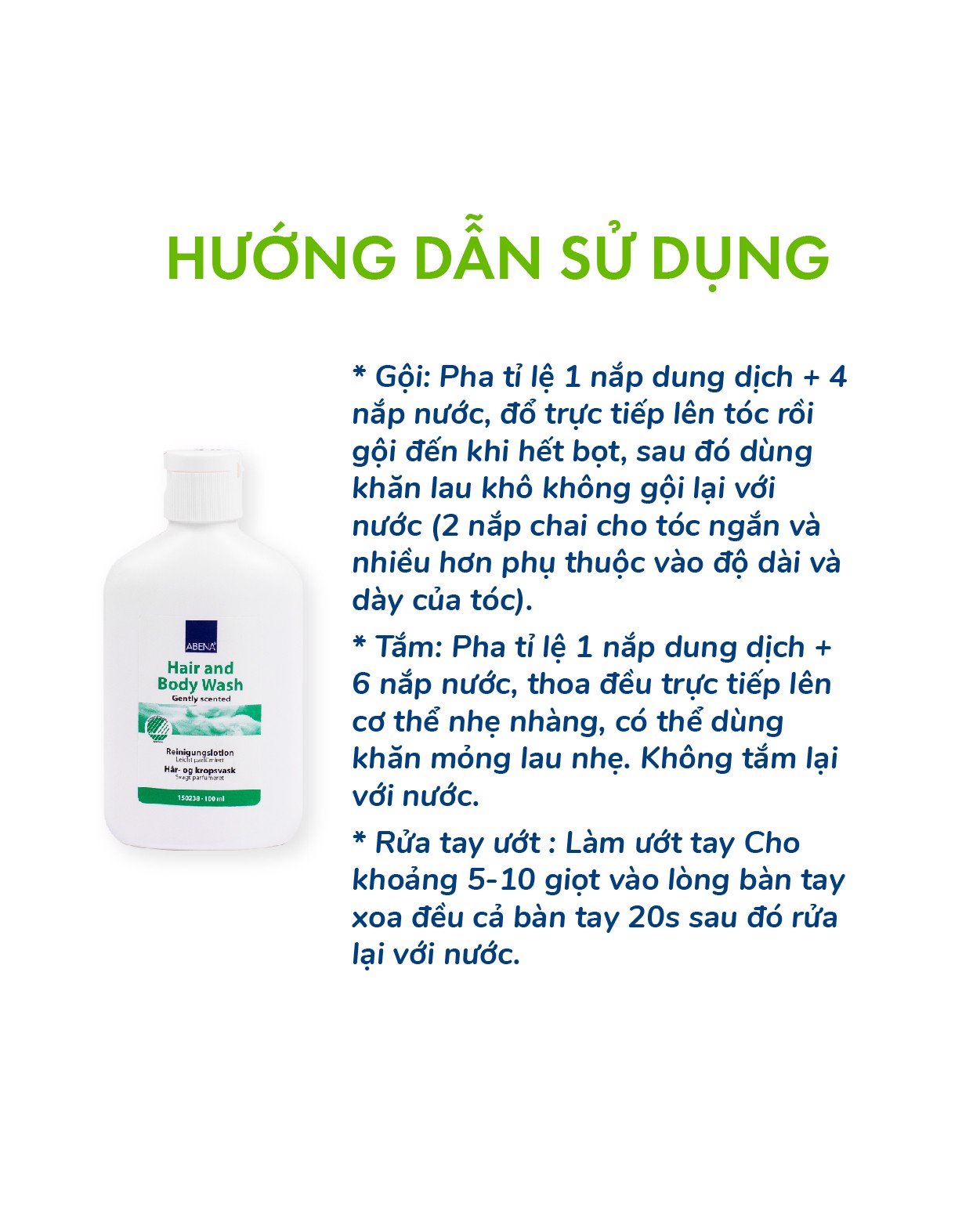 [ 2 TRONG 1: TẮM, GỘI ] - DẦU GỘI KHÔ KHÔNG DÙNG NƯỚC ABENA HAIR &amp; BODY WASH