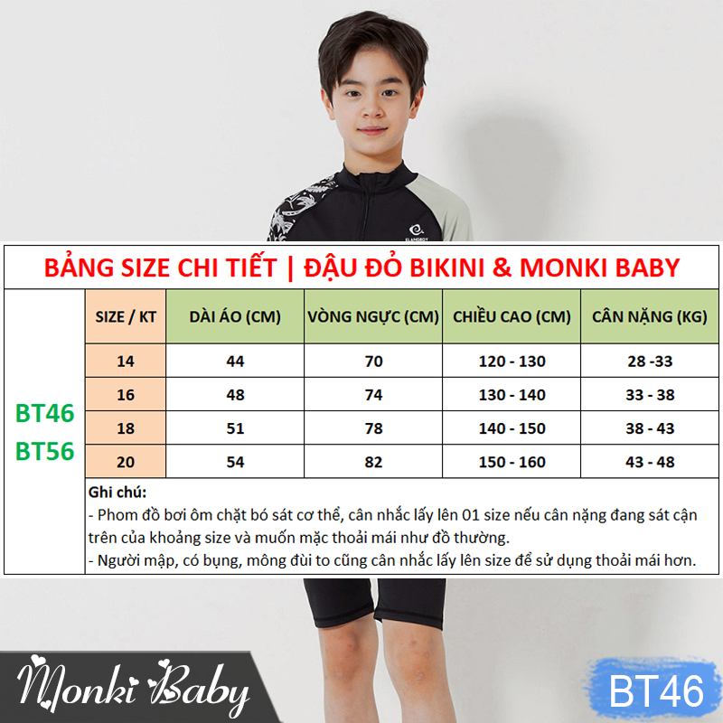Đồ bơi bé trai size lớn, mẫu dài tay chống nắng có khóa kéo tiện lợi, chất thun bơi lạnh dầy dặn, co giãn 4 chiều, tặng kèm mũ bơi | BT46