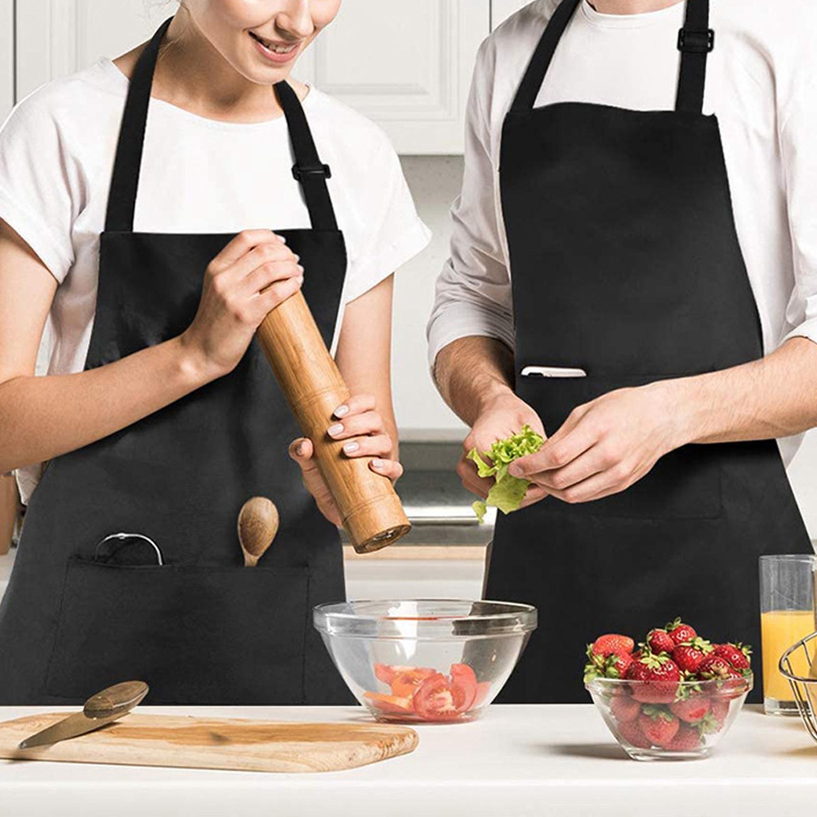 2X Men Women Cooking Apron with Large Pocket Baking Cooking Kitchen Apron Black