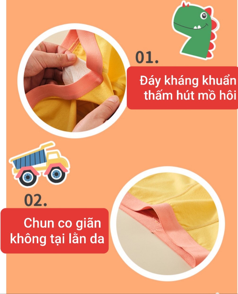 Quần lót bé trai Combo 4 chip đùi cho trẻ em đáy kháng khuẩn hoạ tiết hoạt hình ngộ nghĩnh