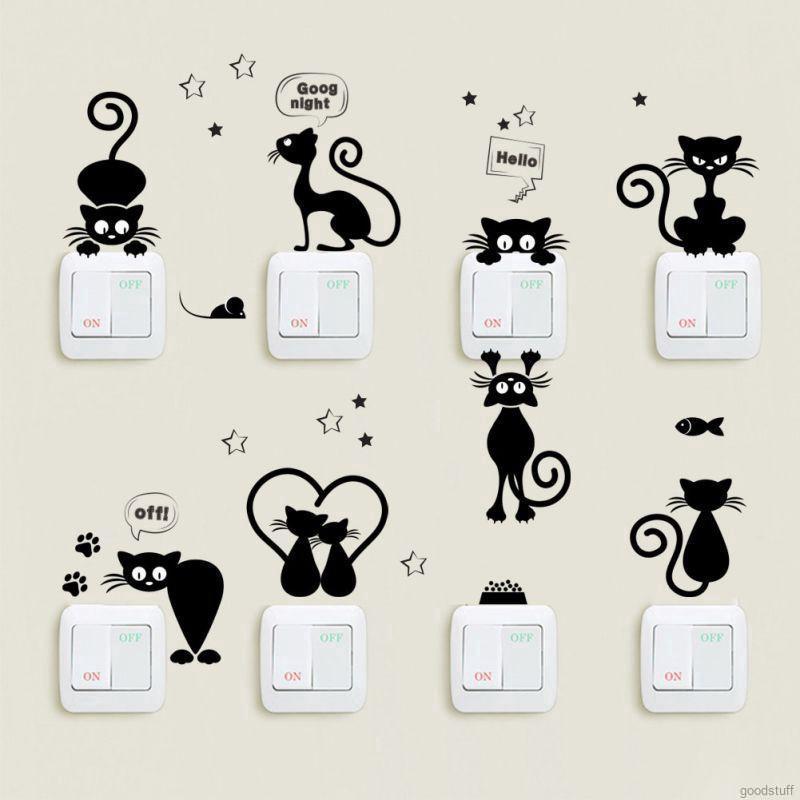 Giấy sticker mèo đen dán tường