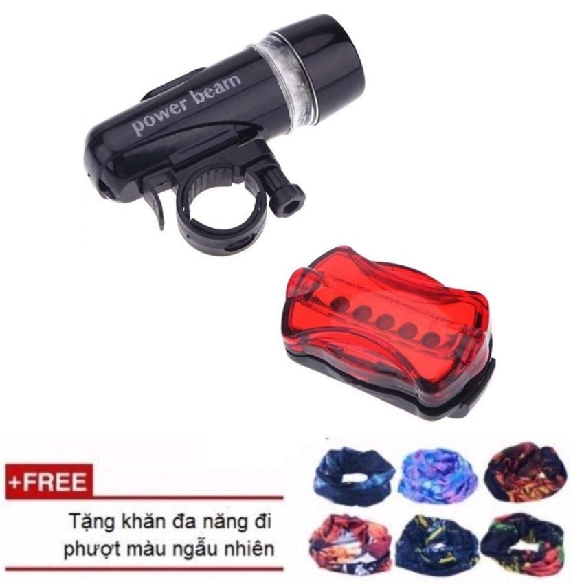 Bộ đèn pin gắn xe đạp và đèn chiếu hậu 5 LED 206211 tặng khăn đa năng đi phượt