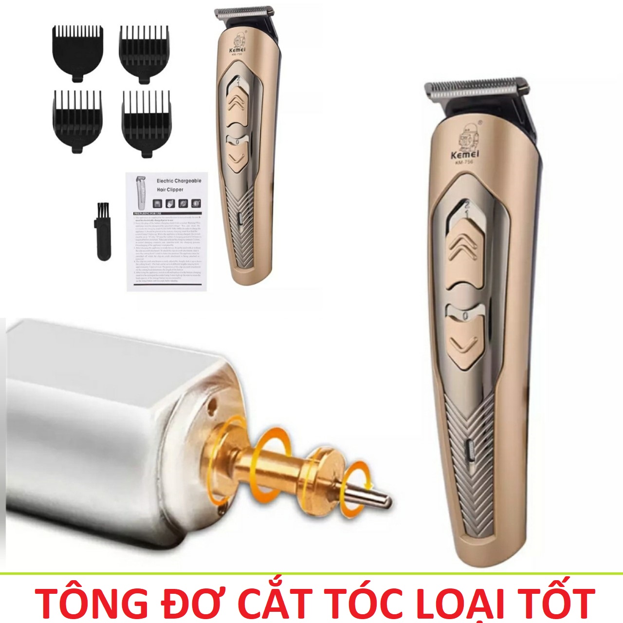 Tông Đơ Cắt Tóc Không Dây Chuyên Nghiệp KM-809A với 3 tốc độ điều chỉnh