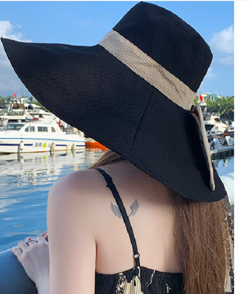 Mũ rộng vành chống nắng gắn nơ bản to cao cấp, nón nữ vành to chống tia cực tím tuyệt đối