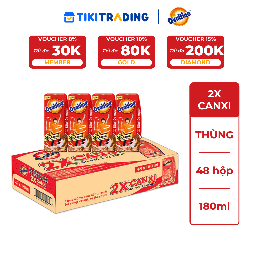 Thùng 48 hộp thức uống lúa mạch hương vị socola Ovaltine 180ml