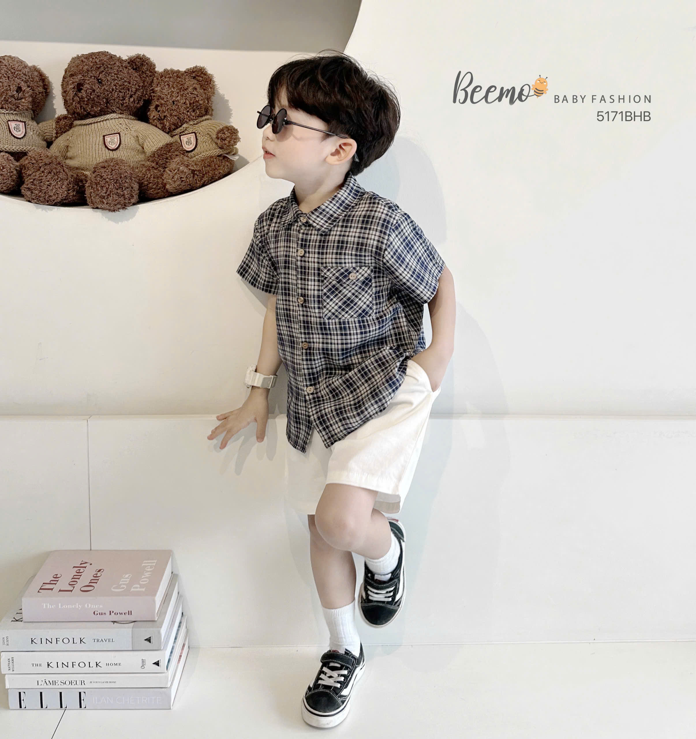 set bộ áo sơ mi phối quần trắng công tử cho bé trai từ 10-25kg hàng thiết kế