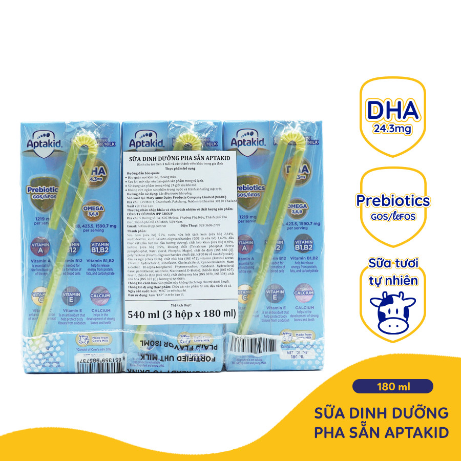 [DATE T12/2023] Sữa công thức pha sẵn Aptakid 180ml/hộp (Lốc 3 hộp)