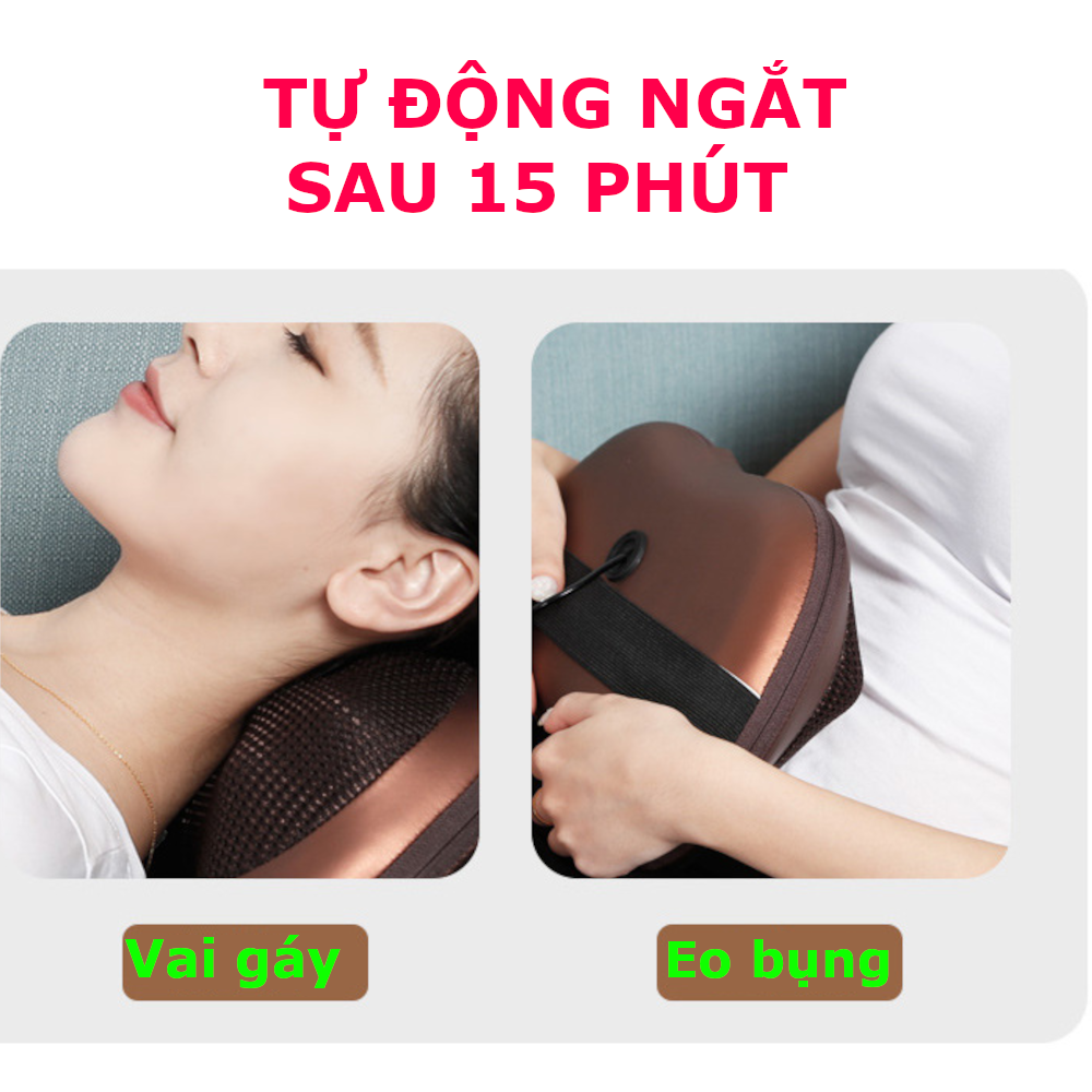 Máy Massage Cổ Vai Gáy 12 bi chạy pin cao cấp - Gối Mát Xa SUKOTO-Máy khỏe, pin trâu, chườm ấm