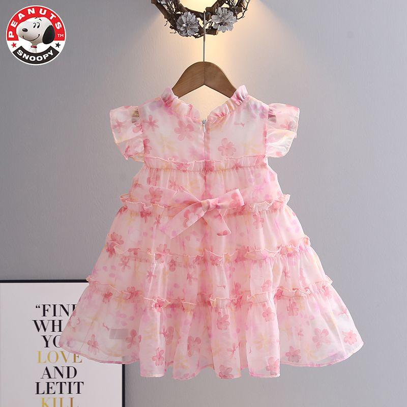 CHENGRUI Snoopy cô gái đầm mùa hè chiffon váy bé gái đầm hoa đầm công chúa trẻ em váy