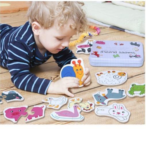 Đồ chơi bộ ghép hình hộp sắt 2 mảnh Shapes Puzzle thông minh cho bé