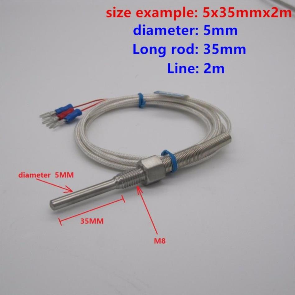 Can nhiệt Pt100 - Can pt100 phi 5 dài 5cm dây dài 3mét, dải nhiệt đo -200~420 oC