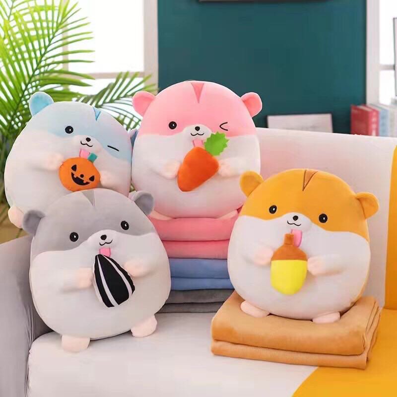 GỐI MỀN 3 TRONG 1 HAMSTER CẦM QUẢ, VẢI MINISO CO GIÃN 4 CHIỀU MỀM MỊN, AN TOÀN CHO DA, ĐI HỌC, ĐI DU LỊCH