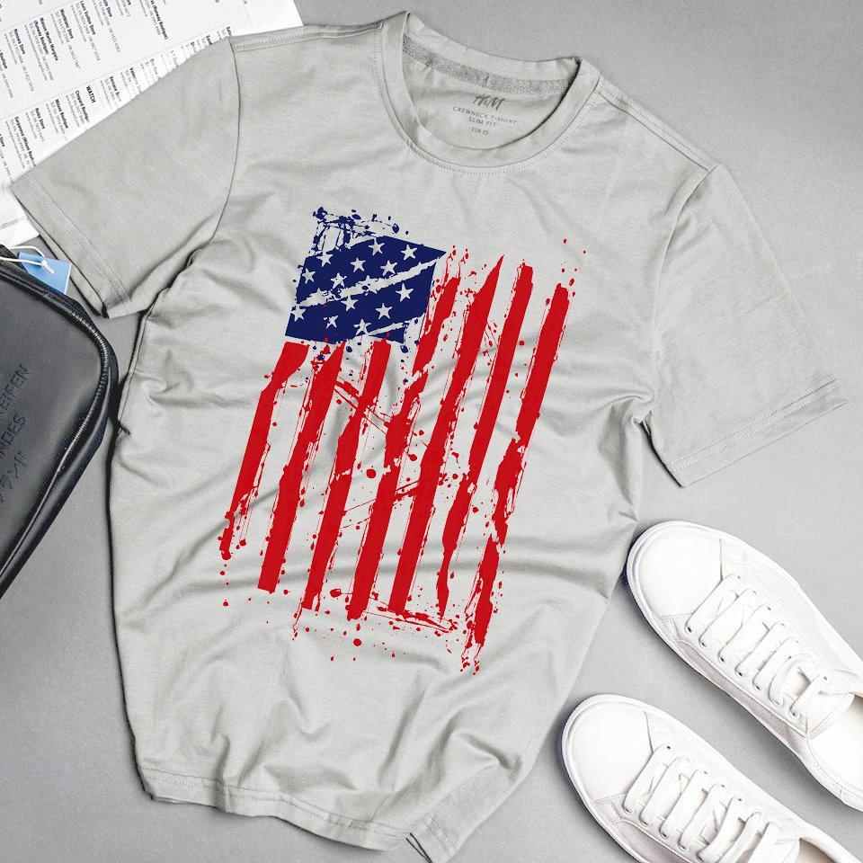 Áo phông nam cờ mỹ phong cách unisex màu xám