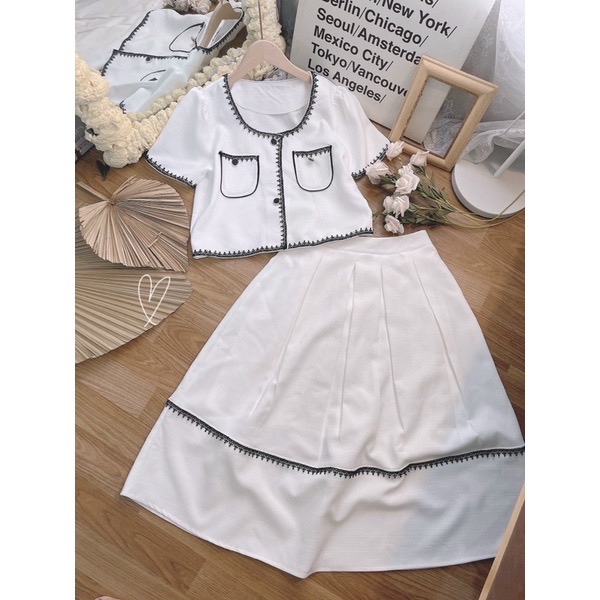 Set áo kèm chân vây dài phối viền đen ulzzang hàn quốc