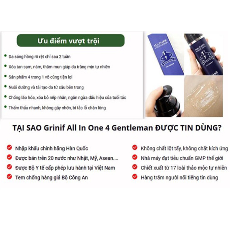 Sữa dưỡng ẩm trắng sáng da cho nam Grinif All in One 4 Gentleman 120ml