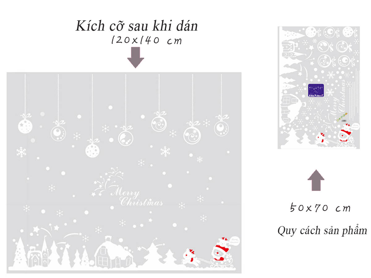 DECAL DÁN KÍNH ÔNG GIÀ NOEL KÉO XE TRẮNG