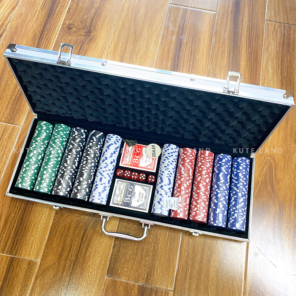 Vali Phỉnh Chip Poker Cao Cấp Hộp Nhôm 500 Chip Không Số Loại Tiêu Chuẩn Las Vegas
