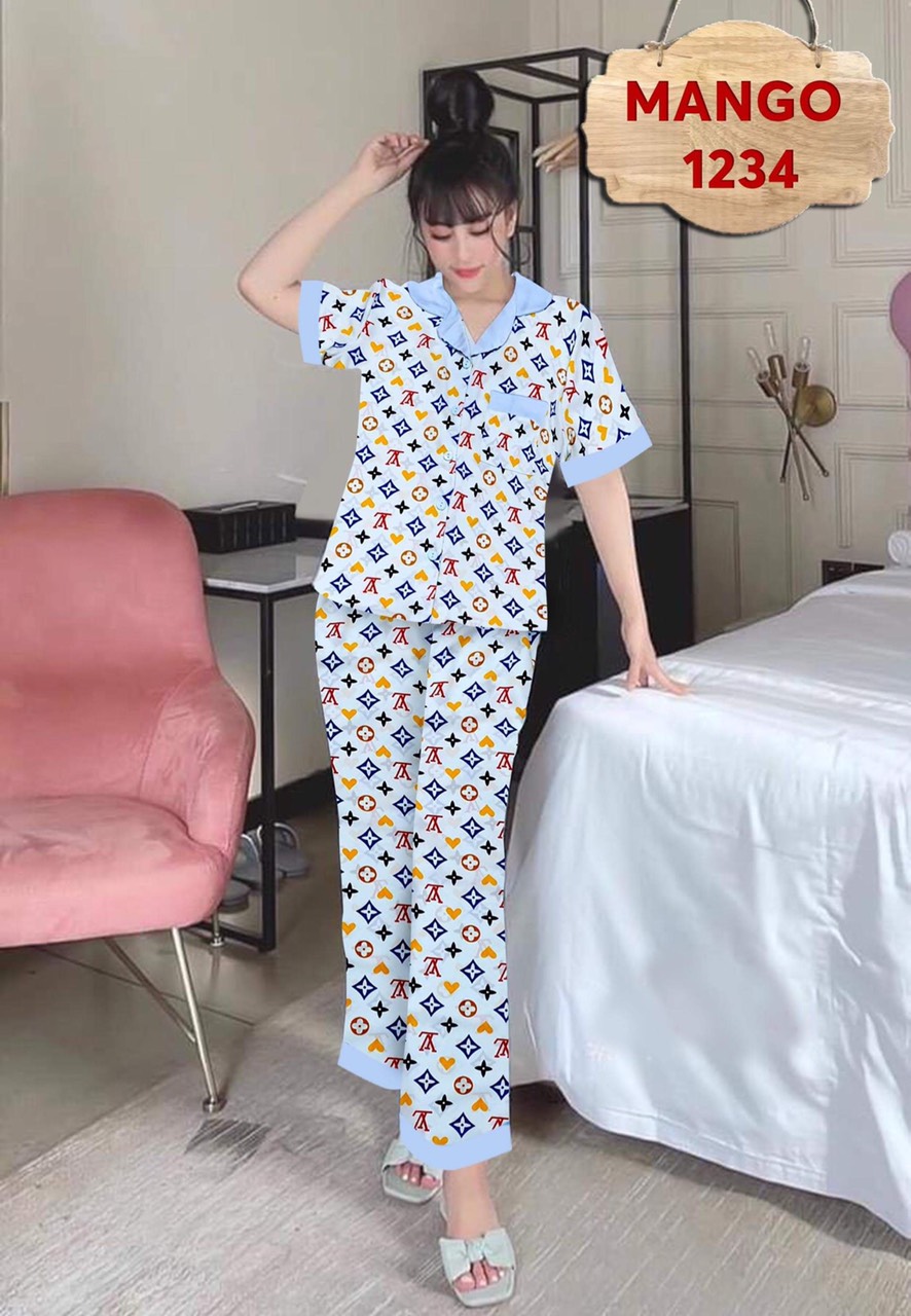 (40-70kg) Đồ Bộ Mặc Nhà, Đồ Bộ Pizama Lụa Mango Nữ Shop Khánh An Quần Dài Tay Ngắn, Màu Số 1