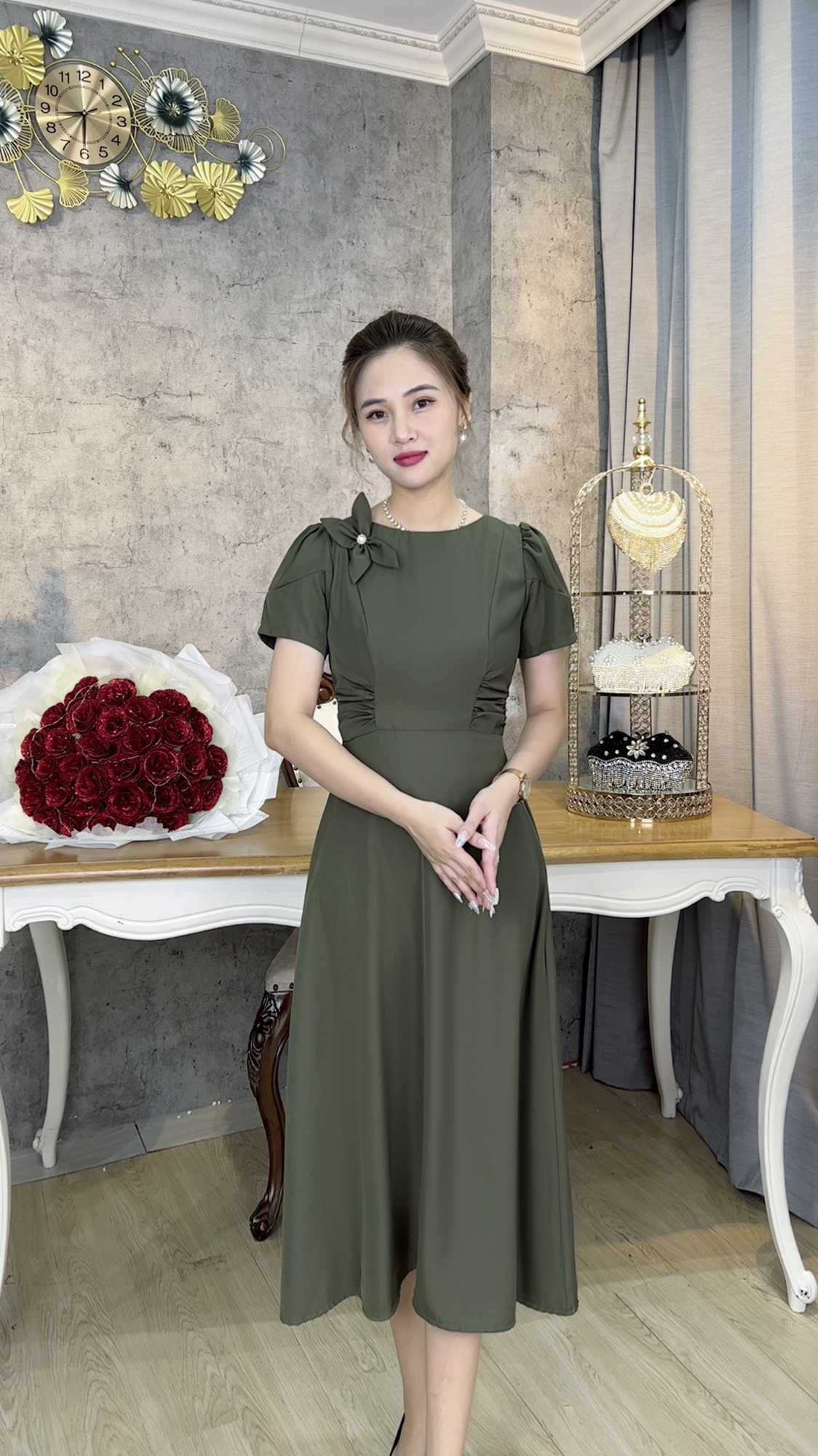 Đầm trung niên cao cấp [LINH TRÀ] (TM 675) đầm cotton chéo dáng xòe thiết kế lịch sự, sang trọng