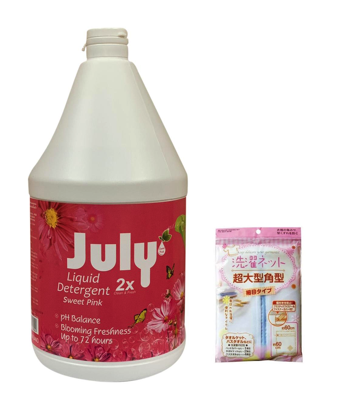 Combo 01 Can nước giặt siêu sạch July 2X 3,5L - Hàng Thái Lan nhập khẩu + 01 Túi lưới giặt quần áo dạng ống Seiwa Pro - Made in Japan