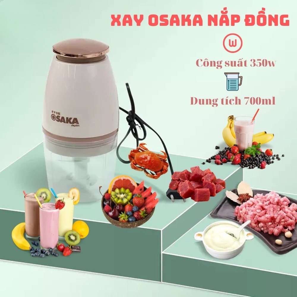 Máy Xay Cắt Đa Năng OSAKA Nắp Đồng Nhật Bản 700ml lưỡi xay kép 350W, Máy Xay Thịt Cá, Xay Sinh Tố - Hàng Chính Hãng
