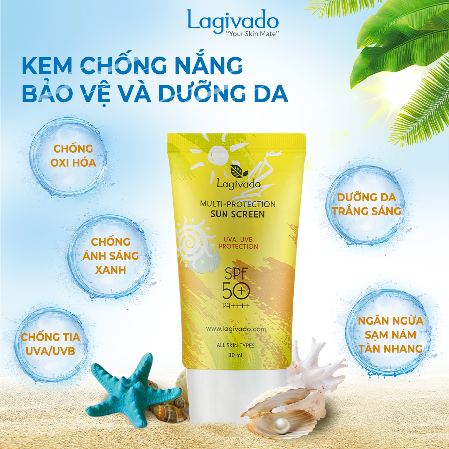 Bộ đôi Kem chống nắng Hàn Quốc Lagivado Multi-Protection 30 g và sữa rửa mặt tạo bọt trắng da Creamy Foam Cleanser 50ml