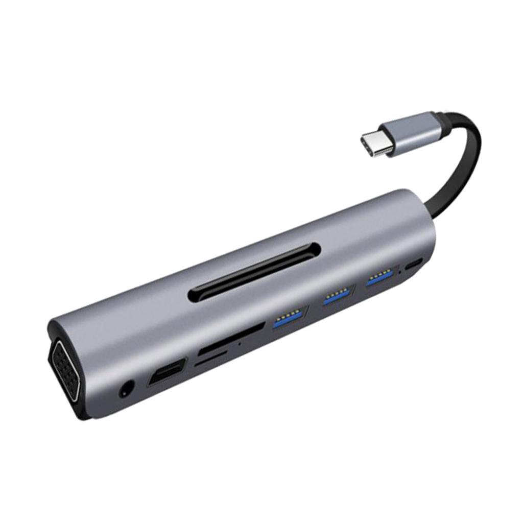 Type C Docking Station USB C to 4K VGA USB3.0 TF Audio Adapter Gray