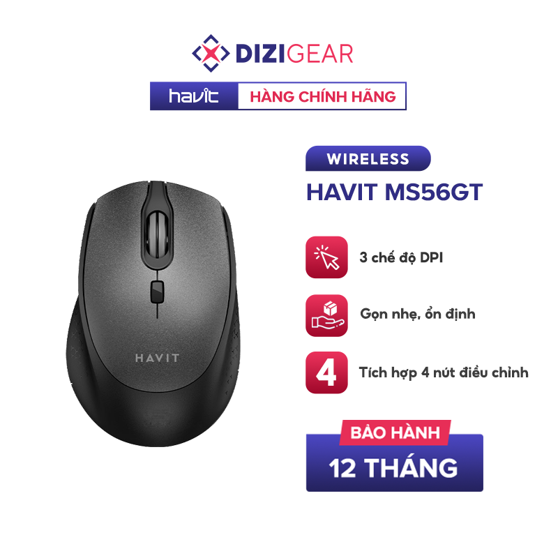 Chuột Không Dây HAVIT MS56GT 3 Chế Độ DPI, Tích Hợp 4 Nút Điều Chỉnh - Hàng Chính Hãng
