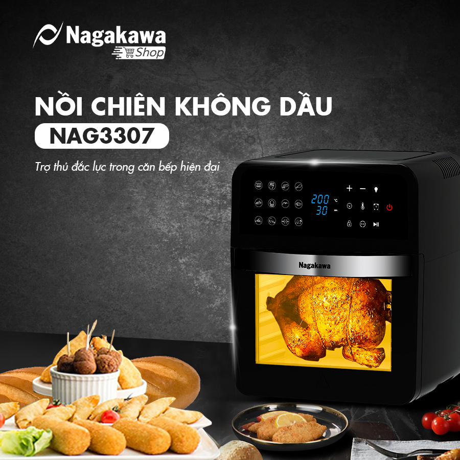 Nồi chiên không dầu Nagakawa NAG3307 (12L) - 12 chương trình nấu - Công nghệ Rapid Air 360 độ - Hàng chính hãng