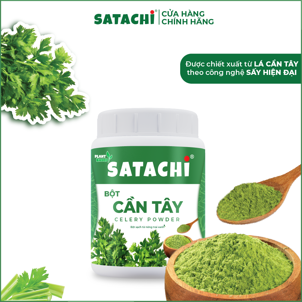 Bột Cần Tây nguyên chất SATACHI. Giảm huyết áp, tim mạch khỏe mạnh, giảm cân hiệu quả, thanh lọc cơ thể. Hộp 98g