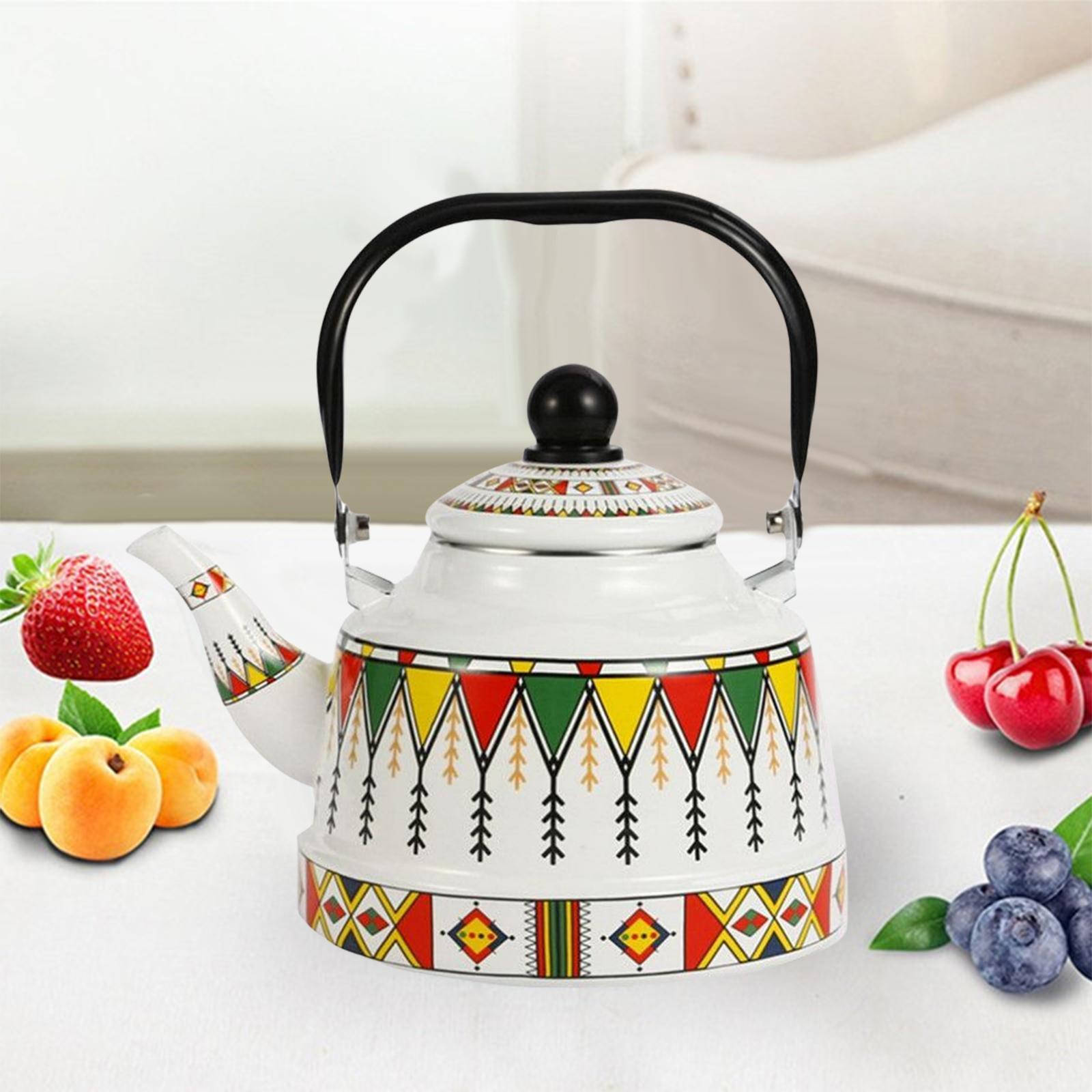 Vintage Enamel Tea Kettle Tableware 2.5L Hot Water Pot with Steel Handle