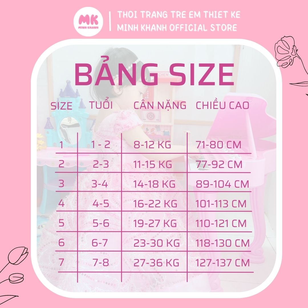 Đầm Công Chúa MK Ren Tháp sang trọng cho bé gái dự tiệc 1 2 3 4 5 6 7 8 tuổi