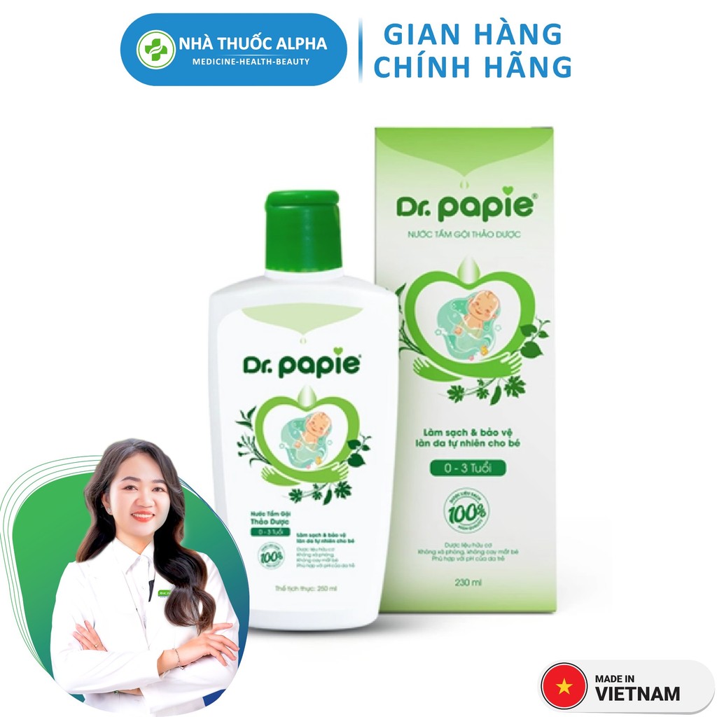 Nước tắm gội thảo dược cho bé Dr.Papie Việt Nam (230ml)