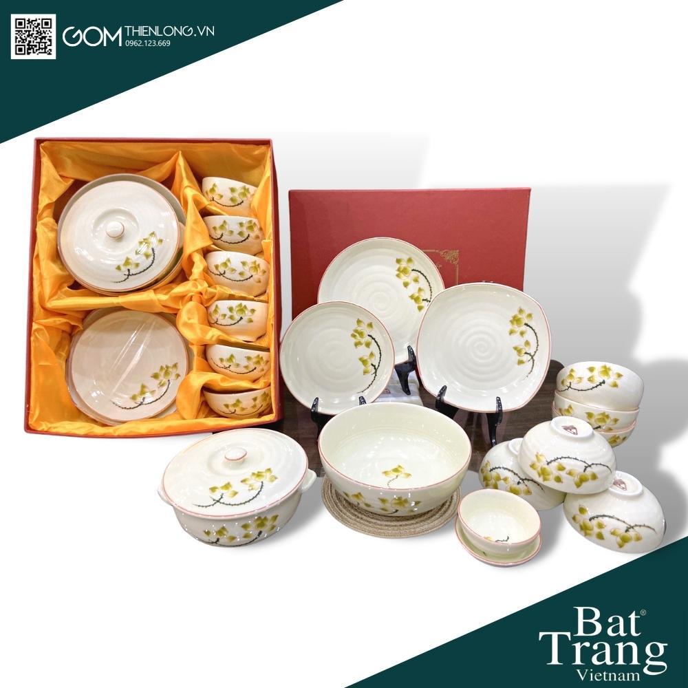 Bát Đĩa Quà Tặng Cao Cấp Sen Vàng - Bộ Bát Đĩa Bát Tràng Chính Hãng Loại 1 - Gốm Thiên Long