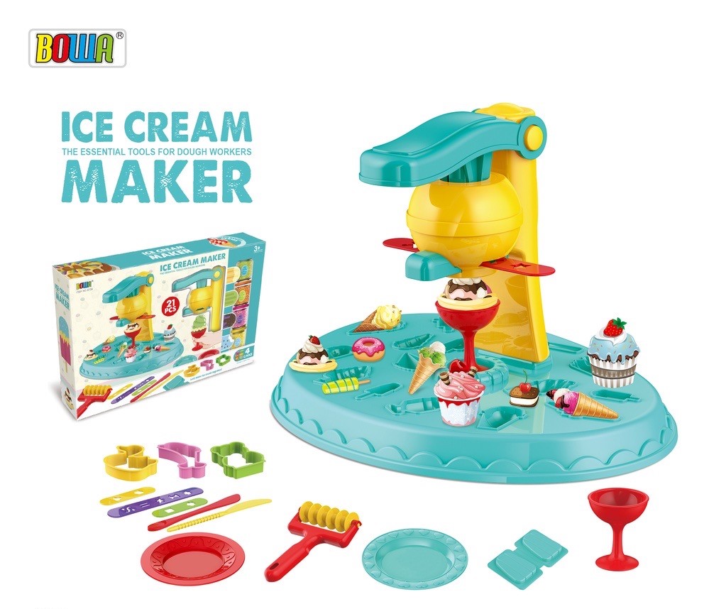 Bộ Đồ Chơi Đất Sét 21 Chi Tiết Chủ Đề Máy Làm Kem - Ice Cream Maker Color Dough Set Bowa 8739