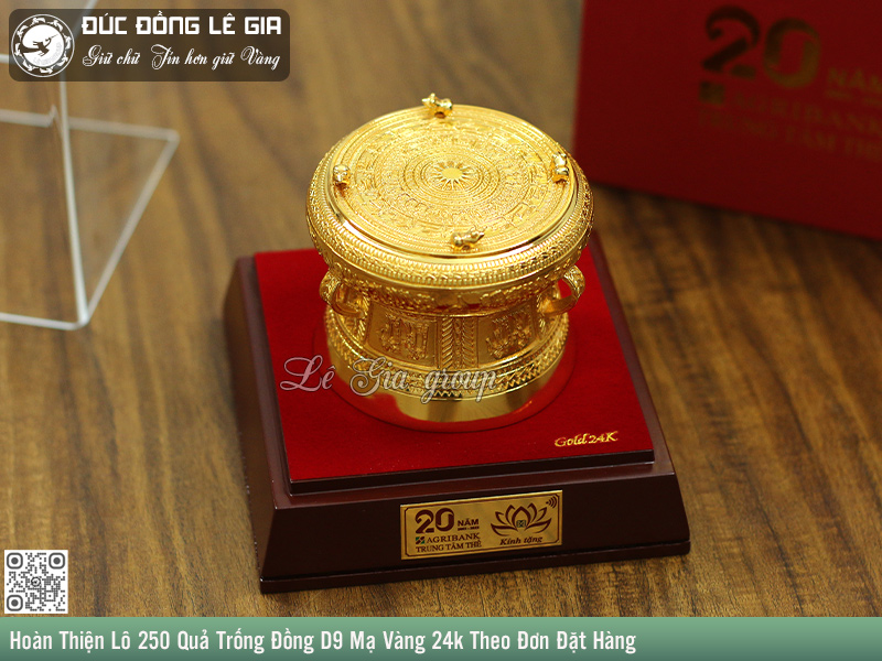 Quả Trống Đồng Lưu Niệm Mạ Vàng 24k