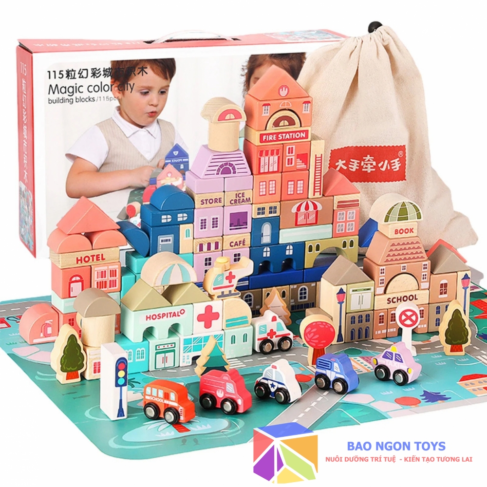 ĐỒ CHƠI XẾP HÌNH THÀNH PHỐ BẰNG GỖ 115 CHI TIẾT GIÚP TRẺ PHÁT HUY ÓC SÁNG TẠO VÀ SỰ KHÉO LÉO - DG104