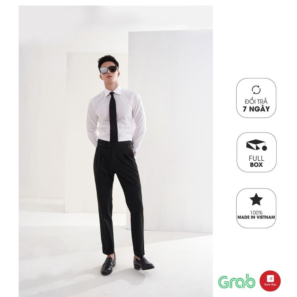Quần âu nam cạp cao BATIR vải lụa hàn co giãn,ống rộng không nhăn không xù thời trang