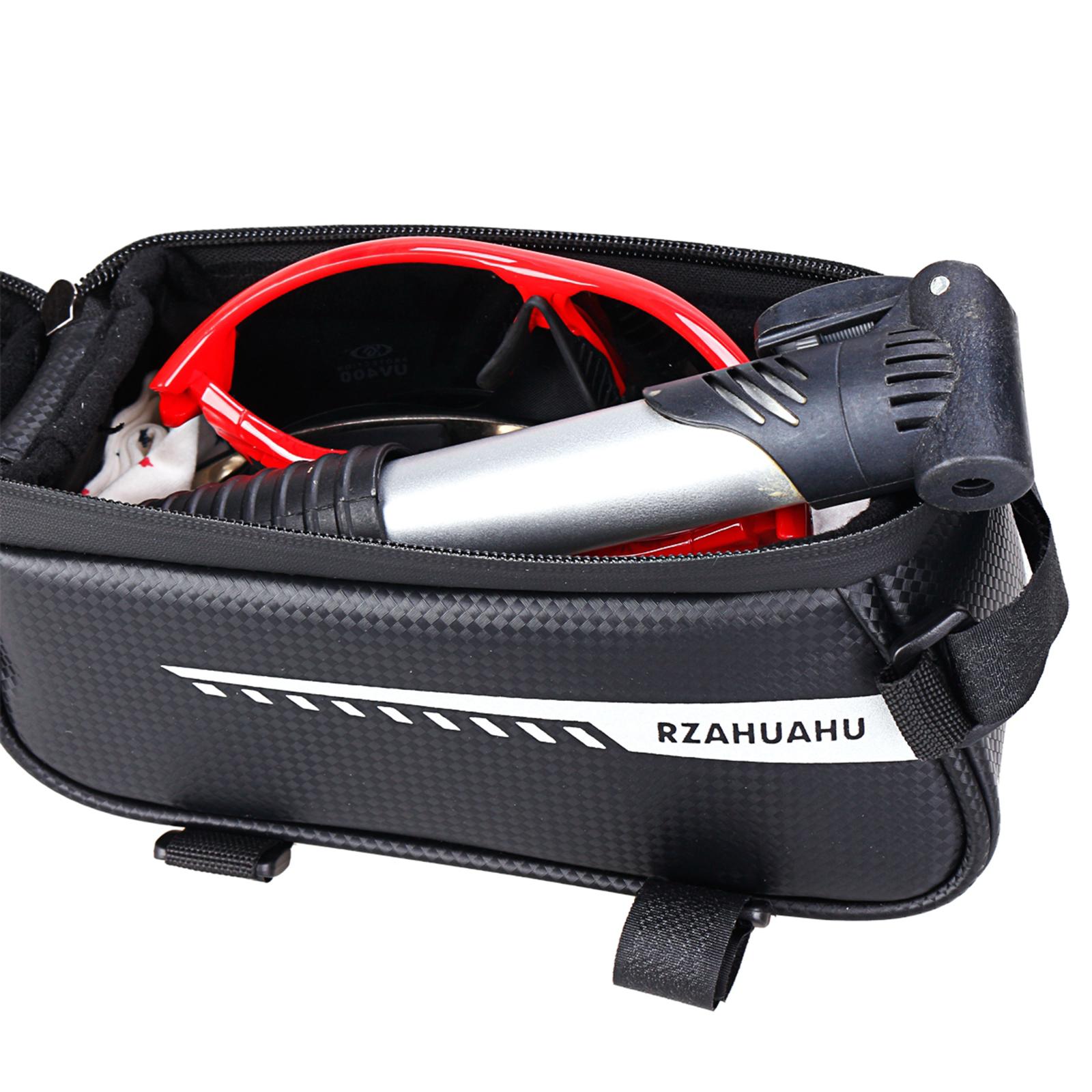 Waterproof Bike Bag Bicycle Top Tube Phone Bag Front Frame Touch Screen 6.5’’ Phone Holder Pouch for Mountain Bike, Folding Bike, Fixed Gear Bike