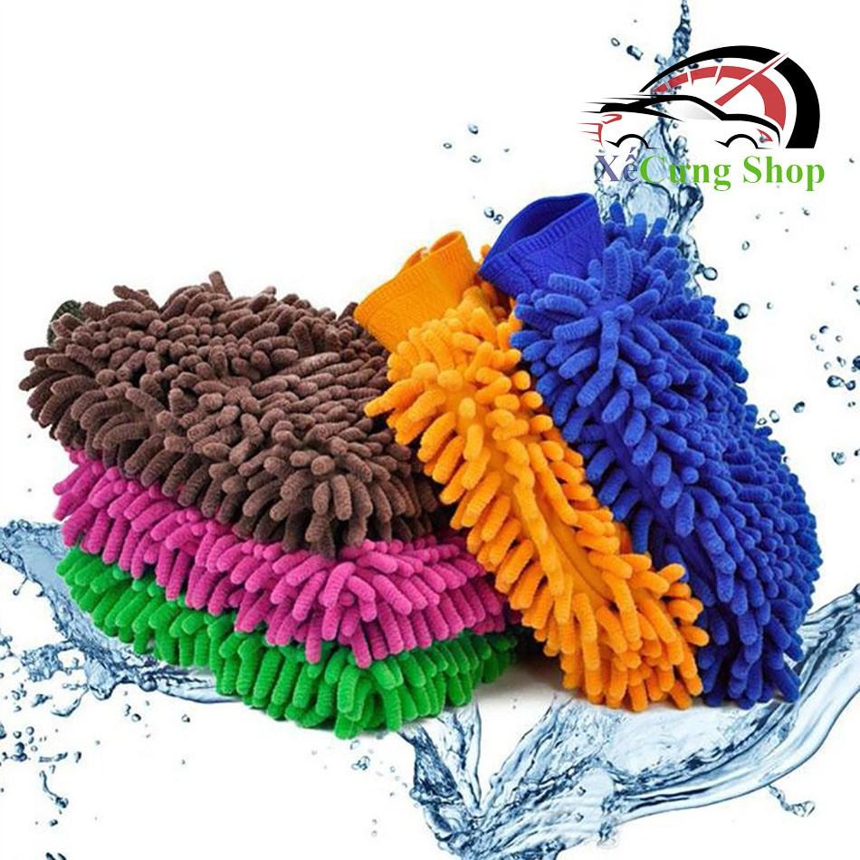 Găng tay rửa xe lau chùi ô tô loại dày dặn 2 mặt bông - găng tay san hô