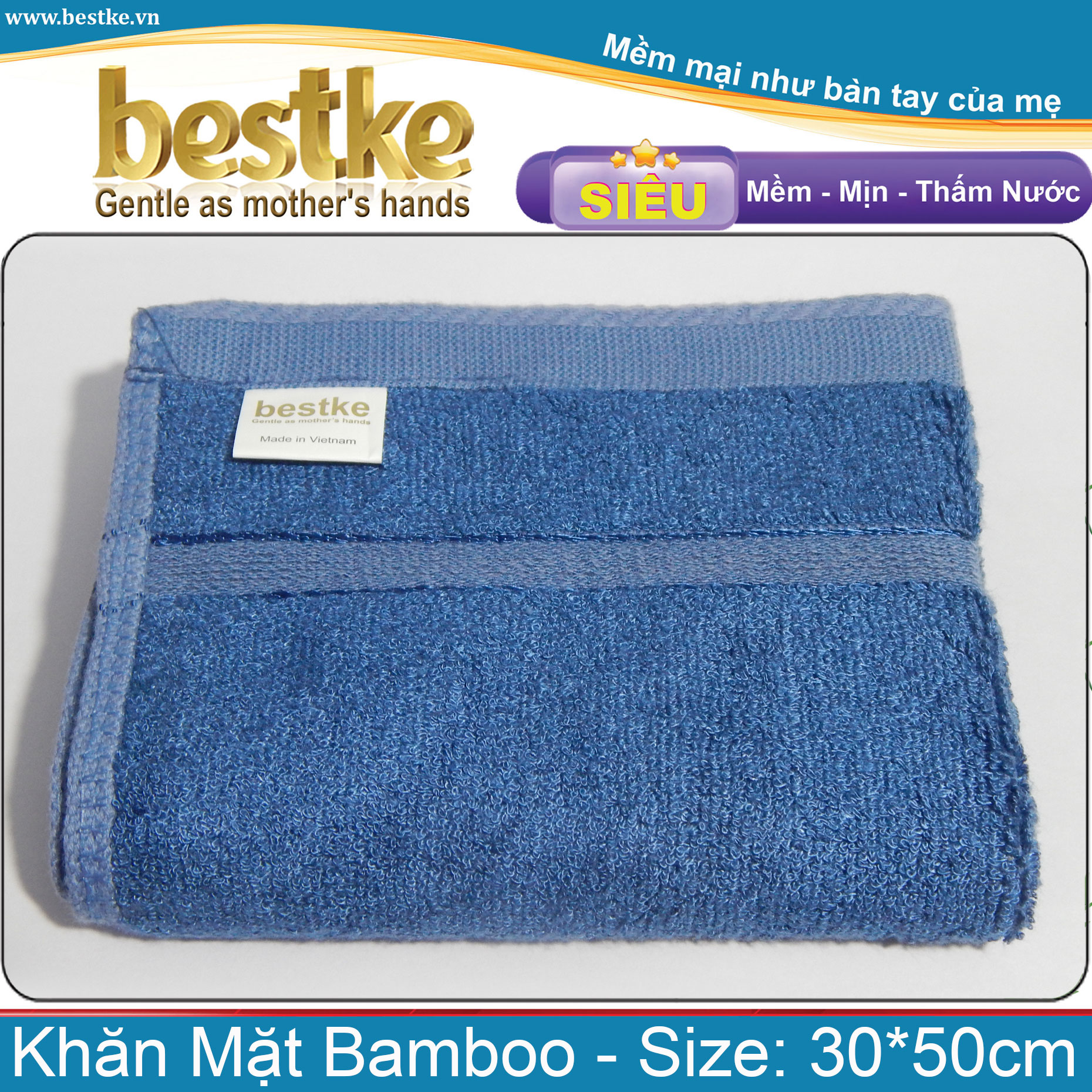 Combo 10 Khăn Mặt Sợi Tre bestke siêu mềm mịn thấm hút và không phai màu, dark blue size 30*50cm = 70g/cái, Bamboo Towels