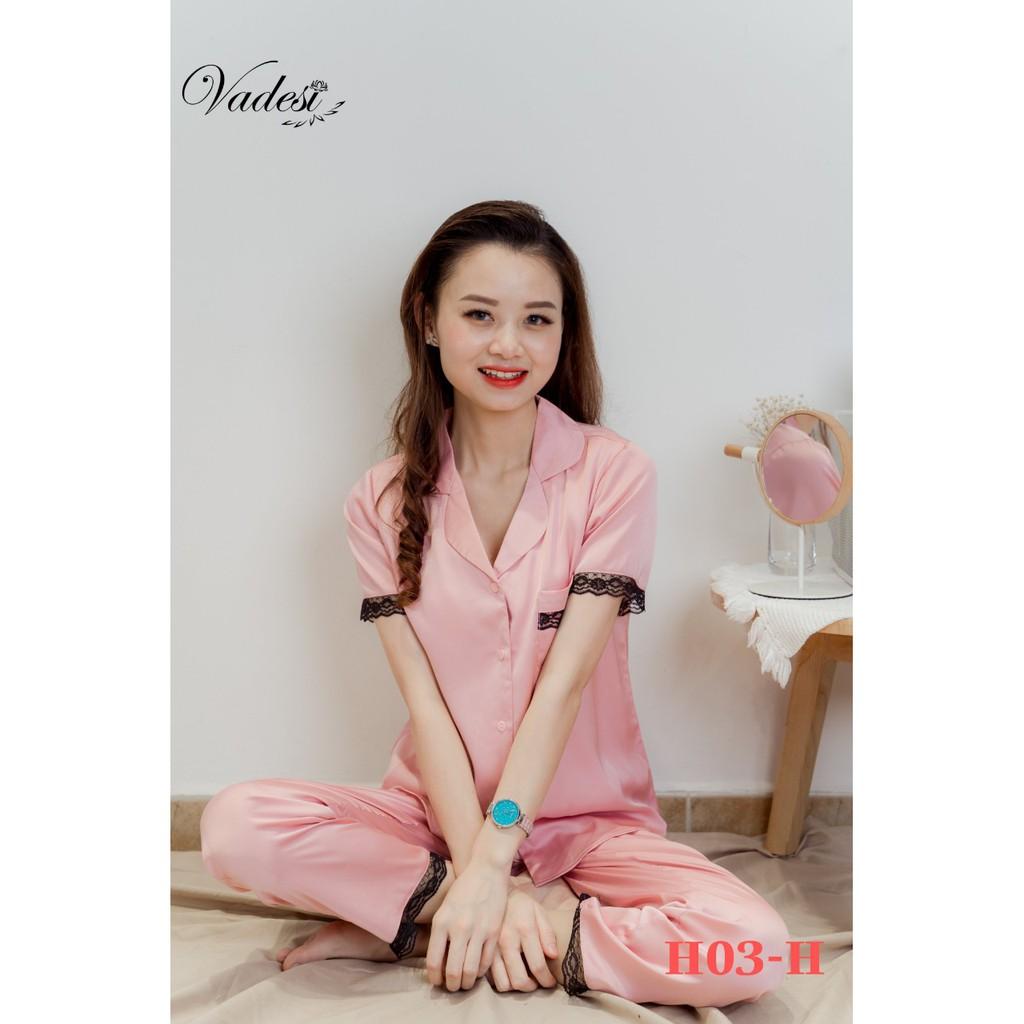 Đồ Ngủ Bộ Pijama Nữ Quần Dài Tay Ngắn Phối Ren Lụa Cao Cấp Mặc Nhà Đẹp Mềm Mịn Thấm Hút Thoáng Mát – VADESI