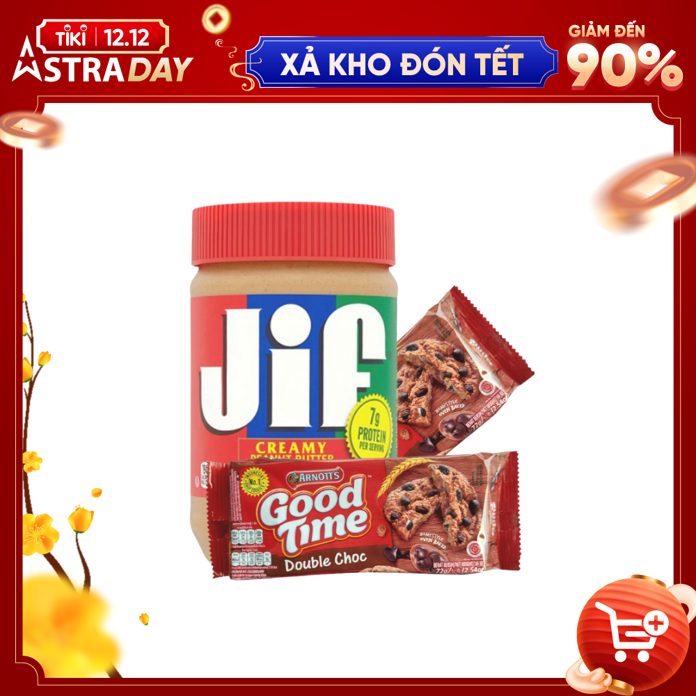 COMBO 1 Hộp Bơ Đậu Phộng Mịn Jif 454g + 2 Gói Bánh Quy Socola Arnott's GoodTime 72g