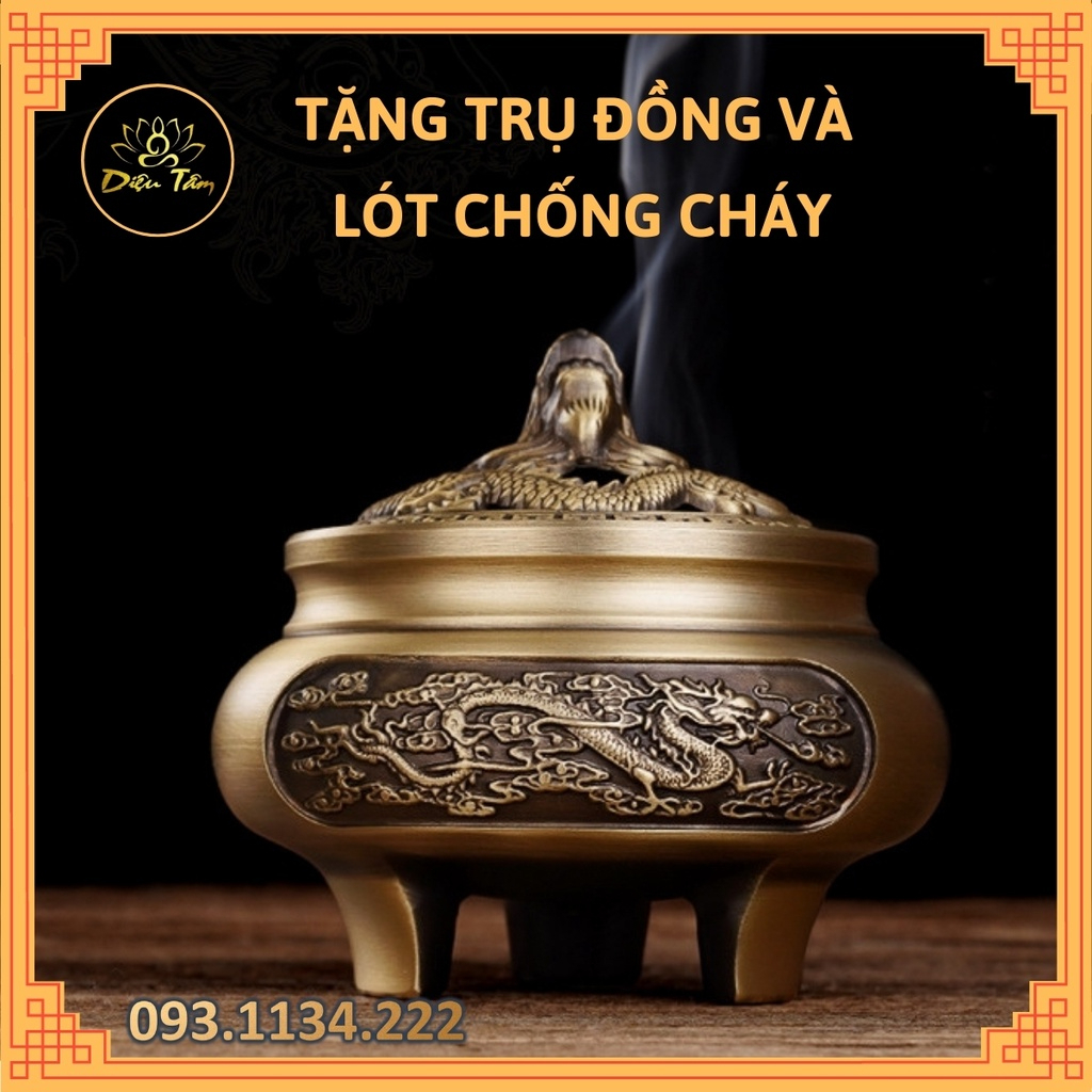 Lư đồng xông trầm đốt trầm thay cho lư điện - lư đốt trầm hương đồng nguyên khối tặng hồ lô đồng và lót chống cháy