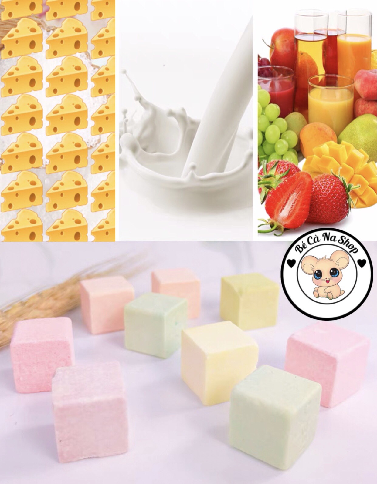 Phô mai trái cây khối vuông, siêu thơm béo , thức ăn dặm , thưởng ăn vặt xịn cho hamster , thỏ bọ sóc chinchilla....