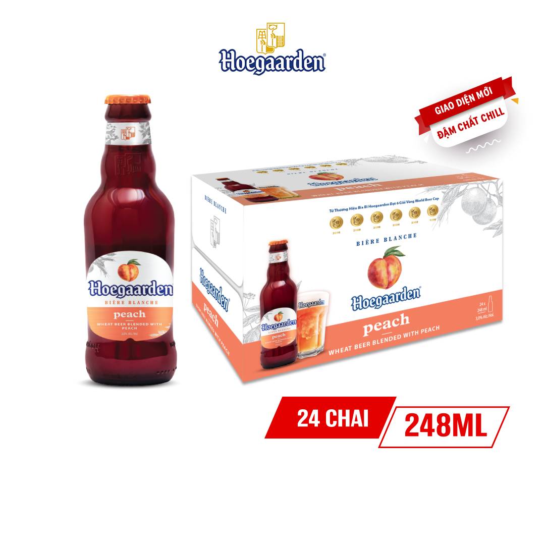 Thùng 24 Chai Bia Hoegaarden Peach - Bia Bỉ Vị Đào (248ml/chai)