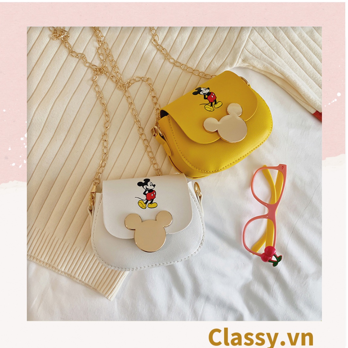Túi xách đeo chéo da trơn khóa mickey siêu xinh, đủ màu T291