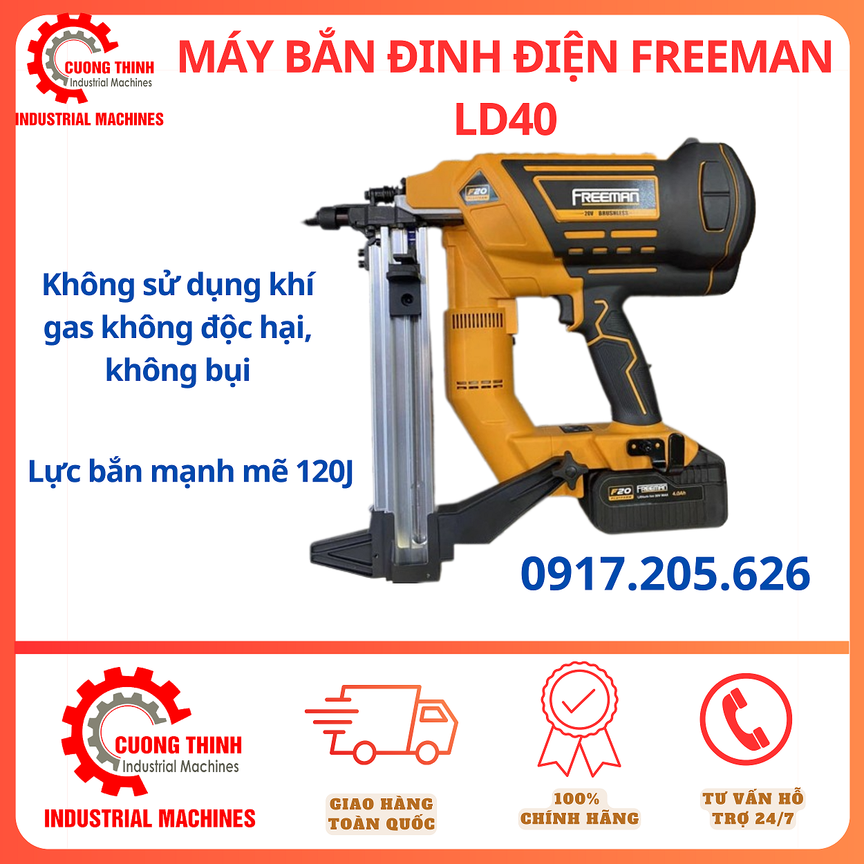 Máy bắn đinh điện Freeman LD40, súng bắn đinh bê tông, gố, thép không dây Cường Thịnh